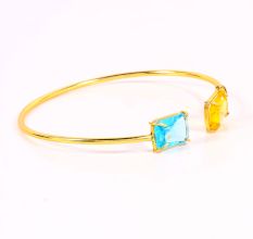 Handmade Brass Adjustable Bracelet with Crystal Stones for Women 22k Gold Plated